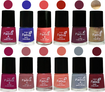 

Fabia Matte Nail Polish Exclusive Combo Cherry Blossom, Shock Blue, Salmon, Shock Orange Red, Mulberry, Golden, Raspberry, Lip, Bazooka Joe, Light Peach, Wild Gray Yonder, Jam(Pack of 12)