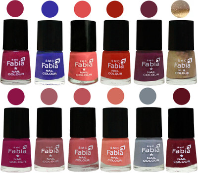 

Fabia Matte Nail Polish Exclusive Combo Cherry Blossom, Shock Blue, Salmon, Shock Orange Red, Mulberry, Golden, Raspberry, Lip, Bazooka Joe, Light Peach, Wild Gray Yonder, Maroon(Pack of 12)