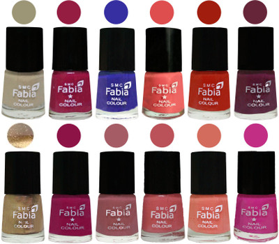

Fabia Matte Nail Polish Exclusive Combo Tan, Cherry Blossom, Shock Blue, Salmon, Shock Orange Red, Mulberry, Golden, Raspberry, Lip, Bazooka Joe, Light Peach, Pink Pink(Pack of 12)