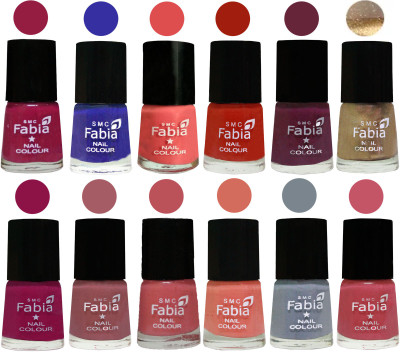 

Fabia Matte Nail Polish Exclusive Combo Cherry Blossom, Shock Blue, Salmon, Shock Orange Red, Mulberry, Golden, Raspberry, Lip, Bazooka Joe, Light Peach, Wild Gray Yonder, Light Pink(Pack of 12)