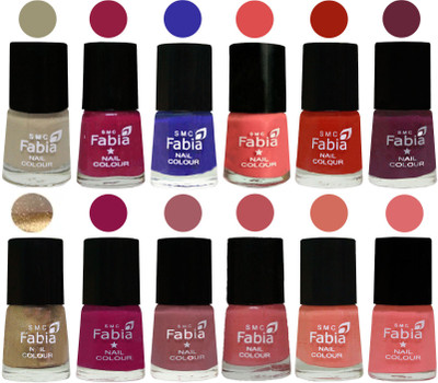 

Fabia Matte Nail Polish Exclusive Combo Tan, Cherry Blossom, Shock Blue, Salmon, Shock Orange Red, Mulberry, Golden, Raspberry, Lip, Bazooka Joe, Light Peach, Baby Pink(Pack of 12)