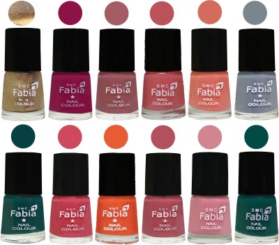 

Fabia Matte Nail Polish Exclusive Combo Golden, Raspberry, Lip, Bazooka Joe, Light Peach, Wild Gray Yonder, Dark Green, Shock Pink, Sour Orange, Mauve Pink, Rose, Pine Green(Pack of 12)