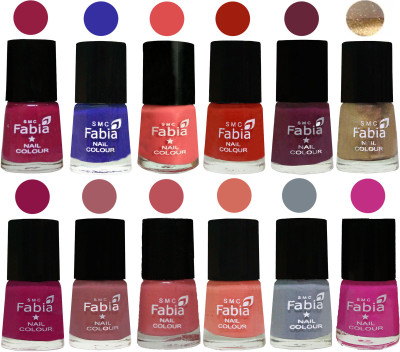 

Fabia Matte Nail Polish Exclusive Combo Cherry Blossom, Shock Blue, Salmon, Shock Orange Red, Mulberry, Golden, Raspberry, Lip, Bazooka Joe, Light Peach, Wild Gray Yonder, Pink Pink(Pack of 12)