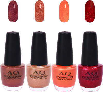 

AQ Fashion Funky Vibrant Range of Colors Nail polish Shimmer Wine,Pearl Nude,Pearl Orange,Shimmer Violet Red(Pack of 4)