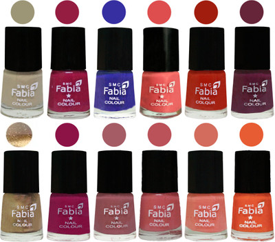 

Fabia Matte Nail Polish Exclusive Combo Tan, Cherry Blossom, Shock Blue, Salmon, Shock Orange Red, Mulberry, Golden, Raspberry, Lip, Bazooka Joe, Light Peach, Sour Orange(Pack of 12)