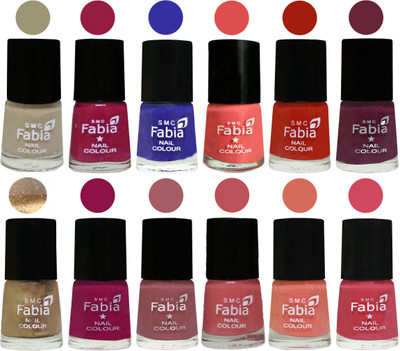 

Fabia Matte Nail Polish Exclusive Combo Tan, Cherry Blossom, Shock Blue, Salmon, Shock Orange Red, Mulberry, Golden, Raspberry, Lip, Bazooka Joe, Light Peach, Shock Pink(Pack of 12)