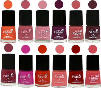 

Fabia Exclusive Nail Polish Set of 12 pcs. Sour Orange-Mauve Pink-Rose-Boysenberry-Peach-Wine-Wine Red-Pink Pink-Fire Orange-Baby Pink-Bold Red-Strawberry(Pack of 12)