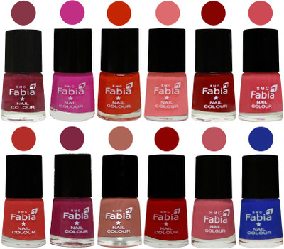 

Fabia Exclusive Nail Polish Set of 12 pcs. Wine Red-Pink Pink-Fire Orange-Baby Pink-Bold Red-Strawberry-Candy Orange-Dark Magenta-coral-Red-Coral Pink -Shock Blue Dark(Pack of 12)