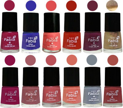 

Fabia Matte Nail Polish Exclusive Combo Cherry Blossom, Shock Blue, Salmon, Shock Orange Red, Mulberry, Golden, Raspberry, Lip, Bazooka Joe, Light Peach, Wild Gray Yonder, Dark Peach(Pack of 12)
