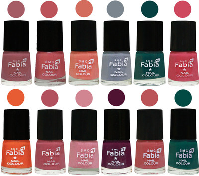 

Fabia Exclusive Nail Polish Set of 12 pcs. Lip-Bazooka Joe-Light Peach-Wild Gray Yonder-Dark Green-Shock Pink-Sour Orange-Mauve Pink-Rose-Boysenberry-Peach-Pine Green(Pack of 12)