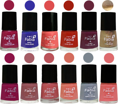 

Fabia Matte Nail Polish Exclusive Combo Cherry Blossom, Shock Blue, Salmon, Shock Orange Red, Mulberry, Golden, Raspberry, Lip, Bazooka Joe, Light Peach, Wild Gray Yonder, Baby Pink(Pack of 12)