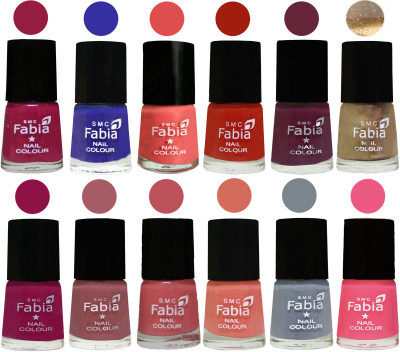 

Fabia Matte Nail Polish Exclusive Combo Cherry Blossom, Shock Blue, Salmon, Shock Orange Red, Mulberry, Golden, Raspberry, Lip, Bazooka Joe, Light Peach, Wild Gray Yonder, Shock Pink Light(Pack of 12)