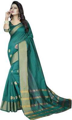 ASHVMEGH Solid Bollywood Cotton Silk Saree(Green)