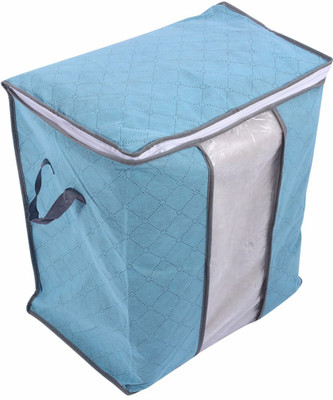 

House of Quirk Foldable Charcoal Fabric Closet Organizer Storage Box, Blue(Blue)
