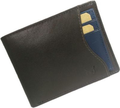 

WISE OWL Men Brown Genuine Leather Wallet(7 Card Slots), Coffee brown/blue