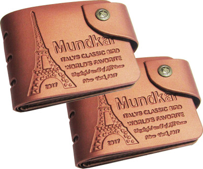 Mundkar Men Tan Fabric Wallet(5 Card Slots, Pack of 2)