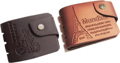 Mundkar Men Tan, Black Fabric Wallet(5 Card Slots, Pack of 2)