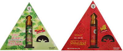 

Kivalo Ⓡ Pure Original Marhab & Ruhul-Abid Roll On Attar Pack of 2 x 8 ml with Free 2 x 10 g Bukhoor Coin Floral Attar(Musk)