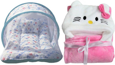 

Brandonn Combo Of baby bedding set with protective mosquito net and pillow And Hooded Baby Towel(Multicolor)