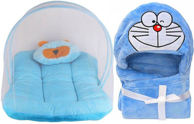 

Brandonn Combo Of baby bedding set with protective mosquito net and pillow And Hooded Baby Towel(Multicolor)