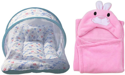 

Brandonn Combo Of baby bedding set with protective mosquito net and pillow And Hooded Baby Towel(Multicolor)