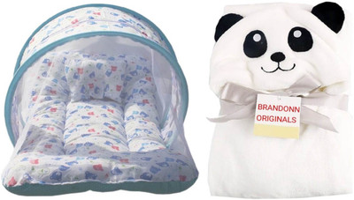 

Brandonn Combo Of baby bedding set with protective mosquito net and pillow And Hooded Baby Towel(Multicolor)