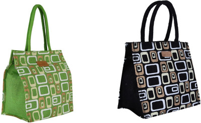 

Ecotara Golden Glaze Designer Jute Lunch Bag COMBO pack - Green & Black Lunch Bag(Multicolor, 3 L)