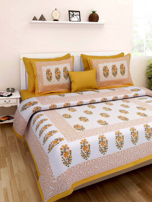 Gangaur Fashion Cotton Double Flat 250 TC Printed Bedsheet(Pack of 1, Multicolor)