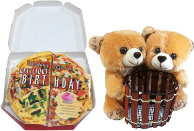 

Natali Traders Birthday Gift Combo - Couple Pen Stand Teddy with Pizza Themed Birthday Card(Set of 2)