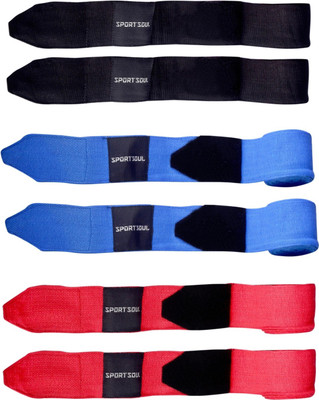 

SportSoul 108 Inches Stretchable (Pack of 3 Pairs) Blue, Black & Red Blue, Black, Red Boxing Hand Wrap(Blue, Black, Red, 108 inch), Black;blue;red