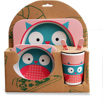 

MStick Eco-Friendly Biodegradable Owl Character Printed Dinnerware Set Of 5 Pieces For Kids - Bamboo Fiber(Multicolor)