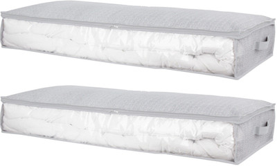 

HomeStorie Foldable Closet Cloth Organizer Bag For Quilt, Blankets Etc - 100 X 45 X 15 cm, Pack of 2(Grey)