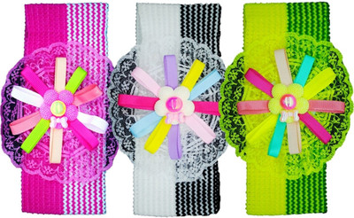 

Netboys Crochet Cutwork Flower Baby Headband ( Pink, White, Green ) 3 Pcs Set Hair Band(Multicolor)