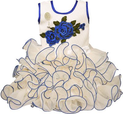 Wishkaro Girls Midi/Knee Length Party Dress(Blue, Sleeveless)
