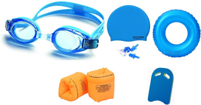 

PEANA ASSORTED COLOR GOGGLES, CAP WITH EAR, NOSE PLUG, 80 CENTIMER TUBE, ARM FLOTS & KICK BOARD Swimming Kit