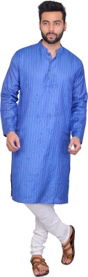 SAHORA Men Self Design Straight Kurta(Blue)