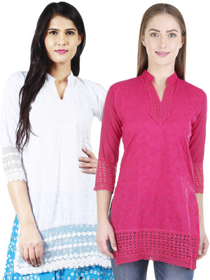 Haniya Women Chikan Embroidery Straight Kurta(Multicolor)