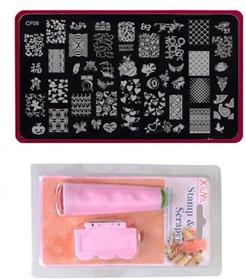

Royalkart Nail Art Stamping Kit Jumbo Image Plate With Double-Sided Stamper & Scraper(CF06)(multi color)