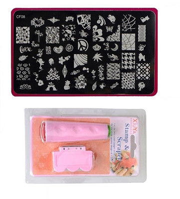 

Royalkart Nail Art Stamping Kit Jumbo Image Plate With Double-Sided Stamper & Scraper(CF08)(multi color)