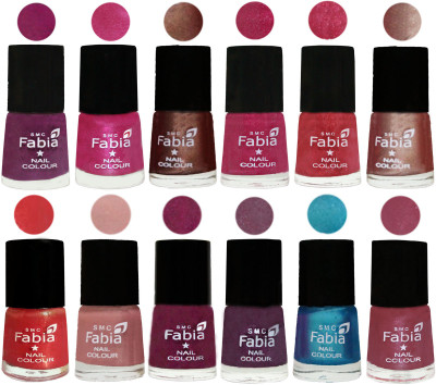 

Fabia Nail Polish Pack of 12(6 Ml Each) Professional Serious Nail Polish Shock Pink-Pink-Light Coffee-Magenta-Shock Pink Light-Light Nude-Red Orange-Shrimp Pastell-Cherry Blossom-Light Jam-Denim-Pink Maroonish(Pack of 12)
