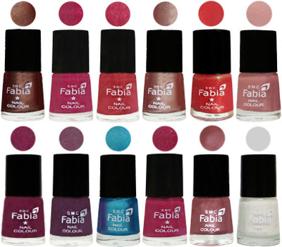

Fabia Nail Polish Pack of 12(6 Ml Each) Professional Serious Nail Polish Light Coffee-Magenta-Shock Pink Light-Light Nude-Red Orange-Shrimp Pastell-Cherry Blossom-Light Jam-Denim-Hot Magenta-Lip-White(Pack of 12)