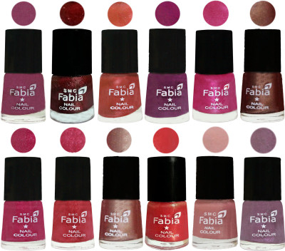 

Fabia Nail Polish Pack of 12(6 Ml Each) Professional Serious Nail Polish Dark Cherry Blossom-Brick Red-Dark Peach-Shock Pink-Pink-Light Coffee-Magenta-Shock Pink Light-Light Nude-Red Orange-Shrimp Pastell-Light Violet(Pack of 12)