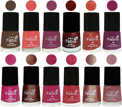 Fabia Nail Polish Pack of 12(6 Ml Each) Professional Serious Nail Polish Everglade-Light Peach-Dark Cherry Blossom-Brick Red-Dark Peach-Shock Pink-Pink-Light Coffee-Magenta-Shock Pink Light-Light Nude-Light pink(Pack of 12)