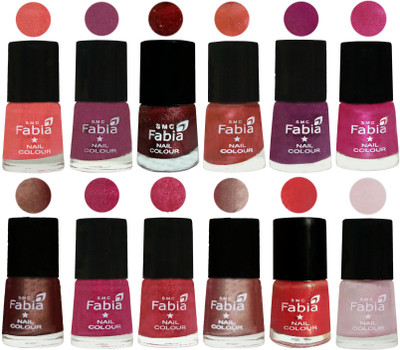 

Fabia Nail Polish Pack of 12(6 Ml Each) Professional Serious Nail Polish Light Peach-Dark Cherry Blossom-Brick Red-Dark Peach-Shock Pink-Pink-Light Coffee-Magenta-Shock Pink Light-Light Nude-Red Orange-Lychee(Pack of 12)