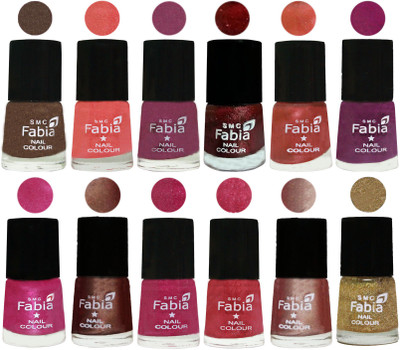 

Fabia Nail Polish Pack of 12(6 Ml Each) Professional Serious Nail Polish Everglade-Light Peach-Dark Cherry Blossom-Brick Red-Dark Peach-Shock Pink-Pink-Light Coffee-Magenta-Shock Pink Light-Light Nude-Light Golden(Pack of 12)