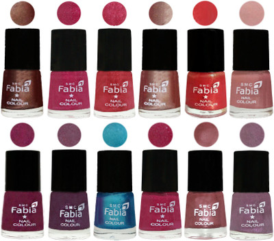 

Fabia Nail Polish Pack of 12(6 Ml Each) Professional Serious Nail Polish Light Coffee-Magenta-Shock Pink Light-Light Nude-Red Orange-Shrimp Pastell-Cherry Blossom-Light Jam-Denim-Hot Magenta-Lip-Light Violet(Pack of 12)