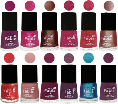 

Fabia Nail Polish Pack of 12(6 Ml Each) Professional Serious Nail Polish Shock Pink-Pink-Light Coffee-Magenta-Shock Pink Light-Light Nude-Red Orange-Shrimp Pastell-Cherry Blossom-Light Jam-Denim-Brinjal Purple(Pack of 12)