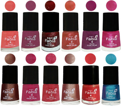 

Fabia Nail Polish Pack of 12(6 Ml Each) Professional Serious Nail Polish Light Peach-Dark Cherry Blossom-Brick Red-Dark Peach-Shock Pink-Pink-Light Coffee-Magenta-Shock Pink Light-Light Nude-Red Orange-Denim(Pack of 12)