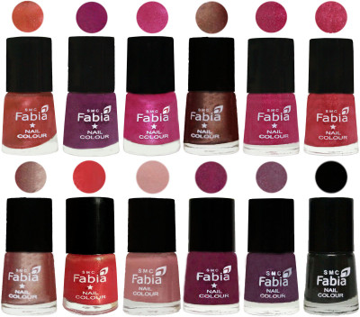 

Fabia Nail Polish Pack of 12(6 Ml Each) Professional Serious Nail Polish Dark Peach-Shock Pink-Pink-Light Coffee-Magenta-Shock Pink Light-Light Nude-Red Orange-Shrimp Pastell-Cherry Blossom-Light Jam-Black(Pack of 12)