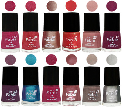 

Fabia Nail Polish Pack of 12(6 Ml Each) Professional Serious Nail Polish Magenta-Shock Pink Light-Light Nude-Red Orange-Shrimp Pastell-Cherry Blossom-Light Jam-Denim-Hot Magenta-Lip-Light Beige-Silver(Pack of 12)